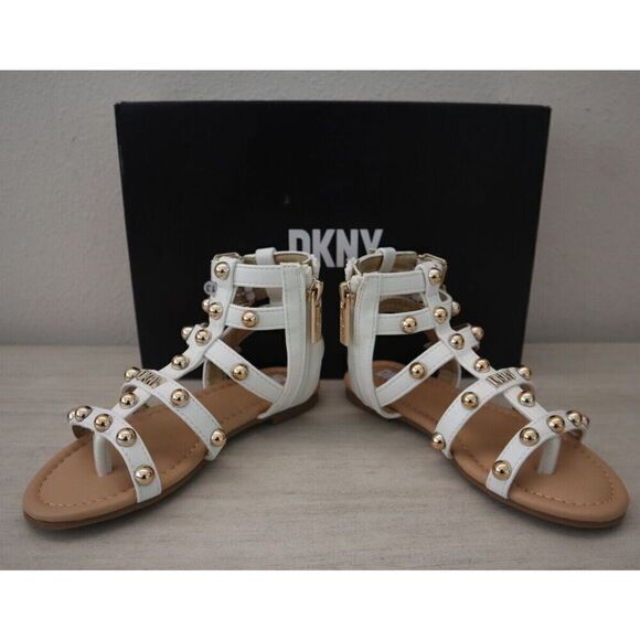 DKNY DKN878-5DD Girl's Sz 13 White/Gold Cassie Dome Gladiator Sandals - Picture 1 of 13